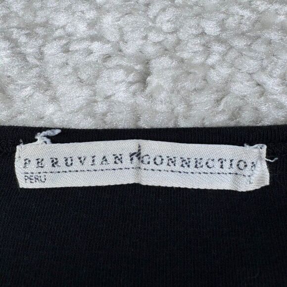 Peruvian Connection Black V-Neck Pima Cotton Long Sleeve Mini Dress - Picture 3 of 5